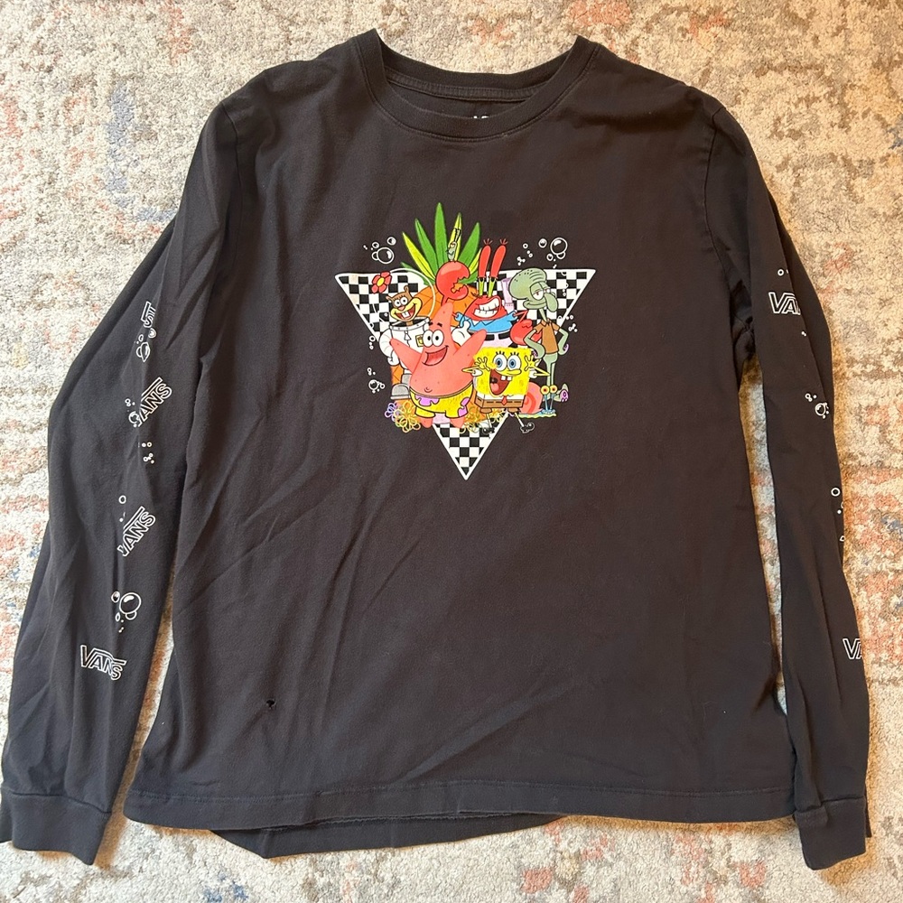 Vans Black Long Sleeve Tee with Cartoon Graphic